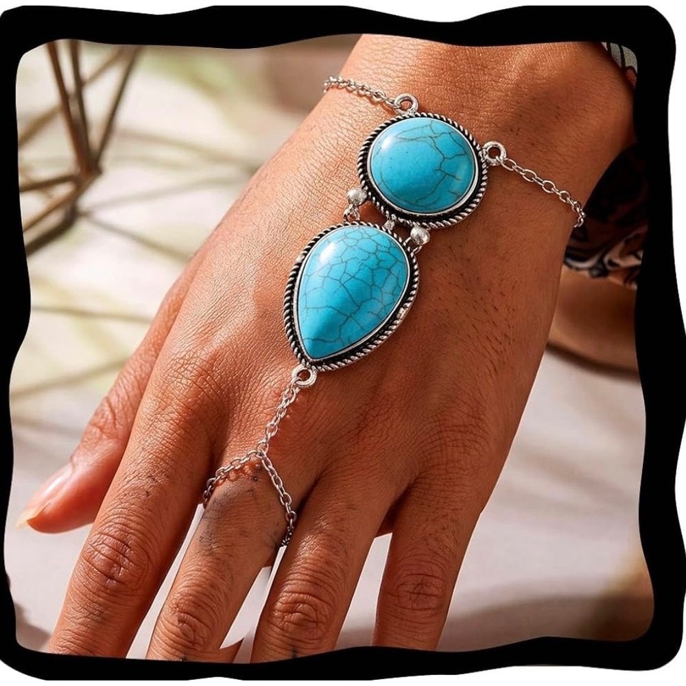Free People Adele Turquoise Stone Chain Body Jewelry Ring Bracelet NWT